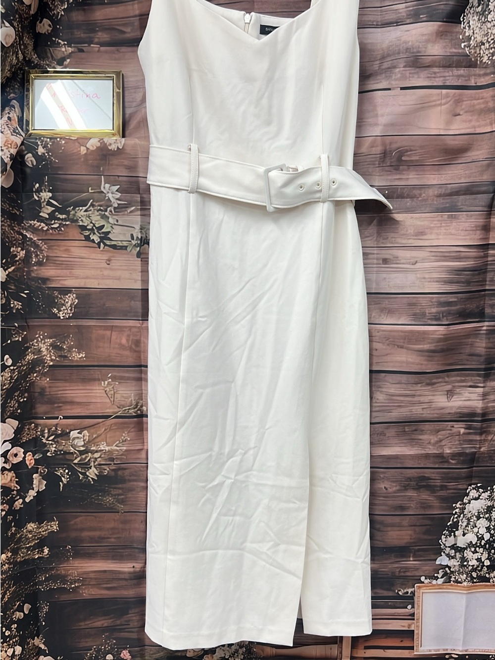 Banana Republic Ivory Midi Sheath Dress with Belt